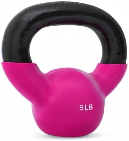 JFIT Kettlebell Weights Vinyl Coated Iron for Home Gym Fitness Enthusiasts Strength Training | JFIT 5 LB Vinyl Coated I