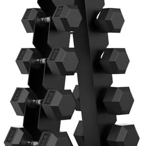 Hex Weights Dumbbells Set with Rack for Strength Training at Home and Gym, Heavy Duty 100-550 lb Rubber Coated Dumbbells