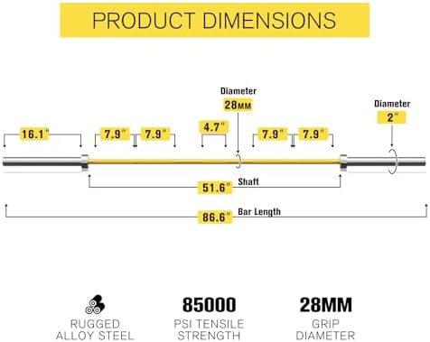 RitFit 7FT Olympic Barbell for Strength and Weightlifting Training - 2 Inch Olympic Bar for Squat, Deadlift, Bench Press