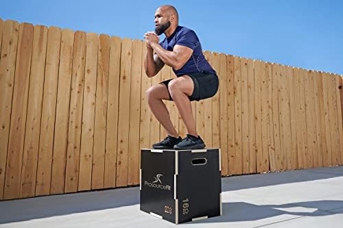 ProsourceFit 3-in-1 Wood Power Grip Non-Slip Plyometric Jump Box for Crossfit Enthusiasts, Home Gym Use, Black, 16L x 12