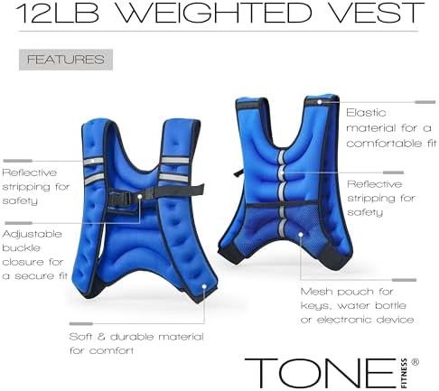 Tone Fitness Weighted Vest for Home Workouts or Outdoor Training - 8lb or 12lb, Adjustable Fit for Men and Women | Tone