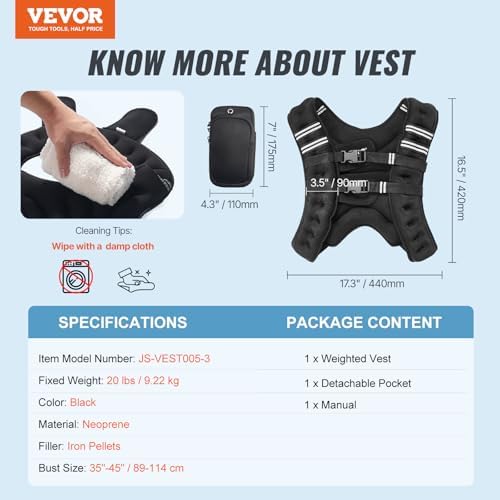 VEVOR Weighted Vest for Strength Training and Weight Loss, Reflective Stripe, Adjustable Buckle, 12/16/20/30 lbs