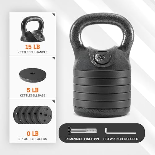 Yes4All Adjustable Kettlebell Set, 20-40 LB Weight Set, Black Yes4All Adjustable Kettlebell Set, Solid Cast Iron Handle,