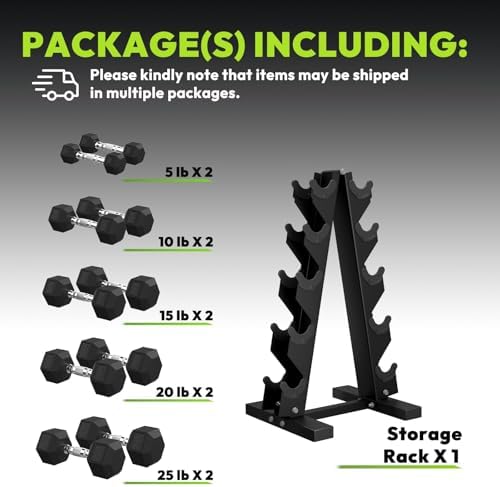 Hex Weights Dumbbells Set with Rack for Strength Training at Home and Gym, Heavy Duty 100-550 lb Rubber Coated Dumbbells
