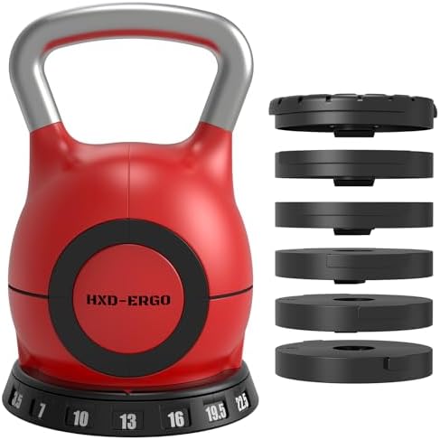 Quickly Adjusts 7 Weights HXD-Ergo Adjustable Kettlebell Set for Home Gym Enthusiasts | Ergonomic Kettlebell Set HXD-Er