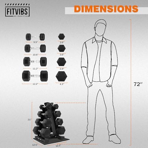 Fitvids Rubber Coated Hex Dumbbell Weight Set for Home Gym, 150LB Set, 5-25 Lbs Pairs, Portable Storage Included Fitvi