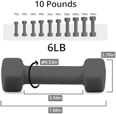 Portzon Dumbbells 10 Colors Options 1-15LB Anti-Slip Anti-Roll Hex Shape