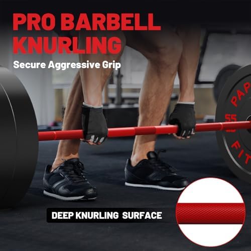 Papababe Olympic Barbell 45lb Weight Bar for Strength Training and Gym Use with 1000lb Weight Capacity Chrome/Zinc Plati