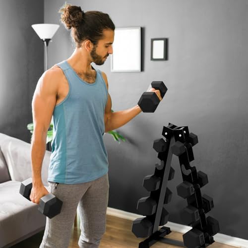 RitFit 250LB Rubber Hex Dumbbells with Weights Rack for Home Strength Training | RitFit 300LB Rubber Hex Dumbbells and