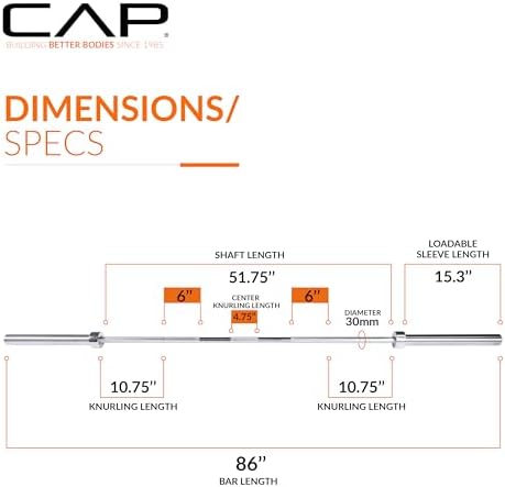 CAP Barbell | Olympic 2-Inch Barbell Bars | Fitness Enthusiasts | Home Gym | Durable Construction | 7 ft Length | Multip