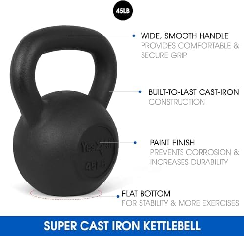 Yes4All Cast Iron Kettlebell, Strength Training Kettlebells for Men 5-80 Lb for Full Body Workout and Push Up - Set of 2