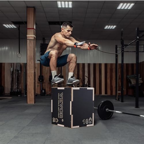 VEVOR 3 in 1 Plyometric Jump Box for Home Gym Training and Conditioning, Easy-to-Assemble Wood Plyo Box, Jumping Trainer