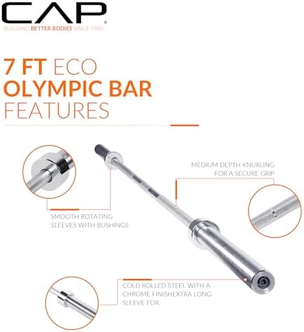 CAP Barbell | Olympic 2-Inch Barbell Bars | Fitness Enthusiasts | Home Gym | Durable Construction | 7 ft Length | Multip