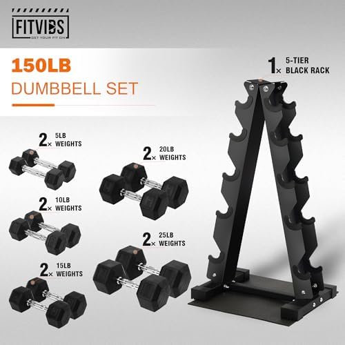 Fitvids Rubber Coated Hex Dumbbell Weight Sets for Home Gym, 100LBS Set with Storage Rack Fitvids Rubber Coated Hex Du