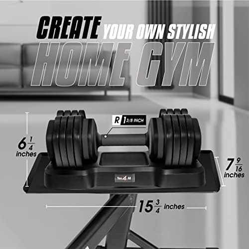 Yes4All 25/55LB Adjustable Dumbbells, Easy Adjust, Suitable for All Fitness Levels, Perfect for Home Gym, Durable Design