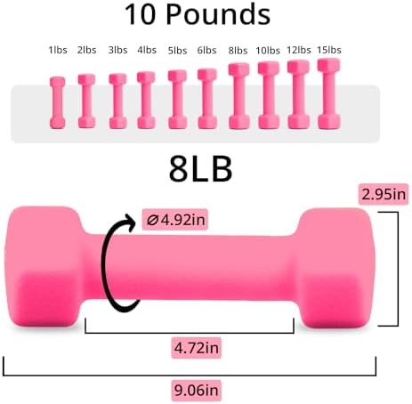 Portzon Dumbbells 10 Colors Options 1-15LB Anti-Slip Anti-Roll Hex Shape