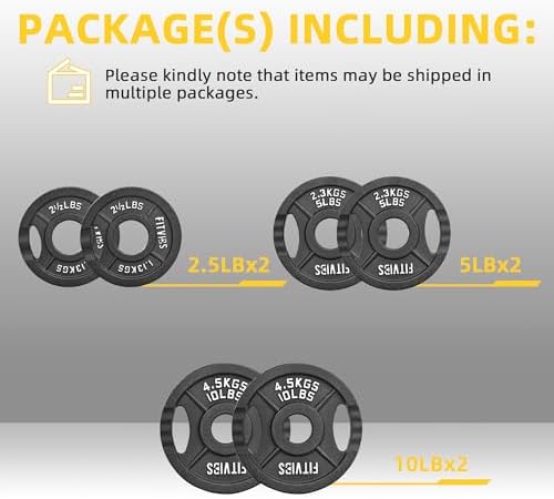 Fitvids Cast Iron Weight Plate for Strength Training and Weightlifting, Multiple Sizes | Fitvids 2-Inch Olympic Plate f