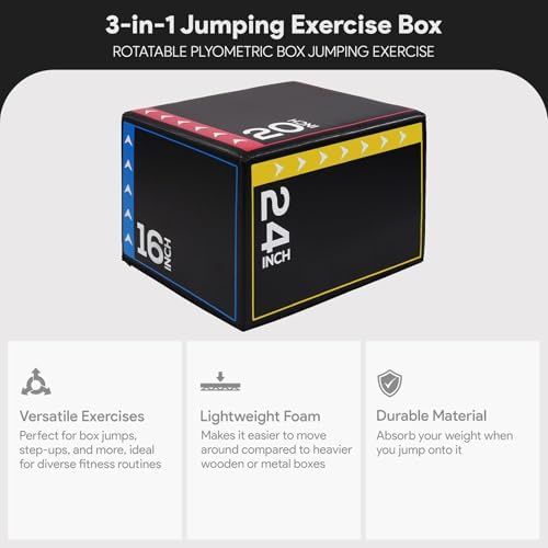 OLIXIS 3-in-1 Plyo Jumping Exercise Box Home Gym Workout Trainer - Non-Slip Multifunctional Home Fitness Equipment for