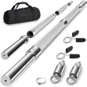 DASKING Portable Barbell for Weightlifting, Home Gym, Bench Press and Squat Exercises