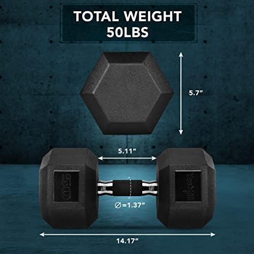 Yes4All Rubber Grip Encased Hex Dumbbell - Anti-Slip Hand Weights for Home Gym, 5-50 LBS Adjustable | Yes4All Rubber G