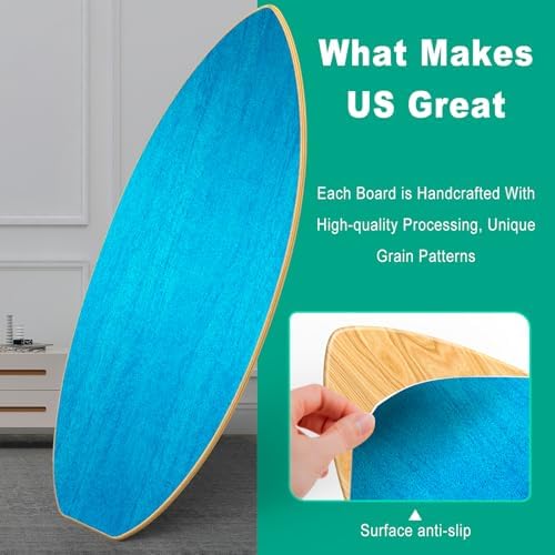 Wooden Balance Boards for Adults - Surface Anti-Slip Treatment with Roller and Half Ball | Adult Balance Trainer - Wood