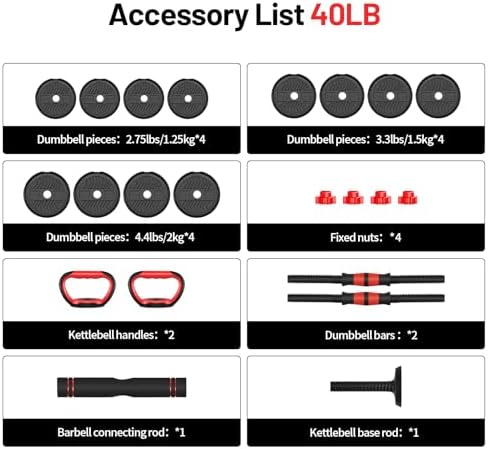 Adjustable Dumbbell Set for Men/Women Home Gym Exercise, 20/30/40/60/80lbs Used as Barbell/Kettlebells/Push Up Stand Hot