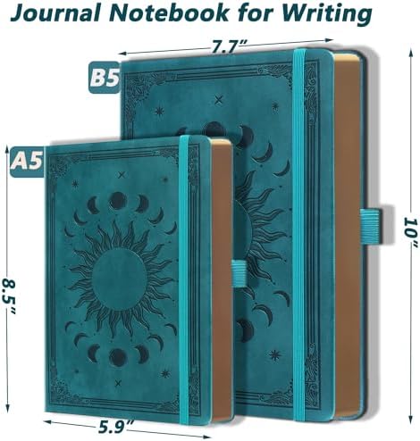 Classic Lined Writing Daily Journal for Men & Women - 360 Pages Hardcover Notebook with Vintage Sun & Moon Design, Blue