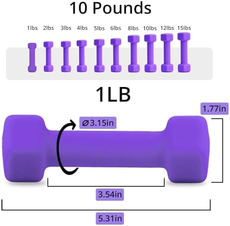 Portzon Dumbbells 10 Colors Options 1-15LB Anti-Slip Anti-Roll Hex Shape