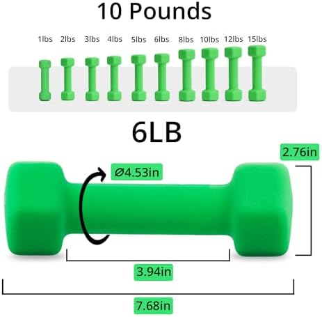 Portzon Dumbbells 10 Colors Options 1-15LB Anti-Slip Anti-Roll Hex Shape