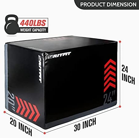 RitFit 3 in 1 Plyo Box Heavy Duty High Density Foam Jumping Box 20"x18"x16" Home Gym Fitness 440lb Weight Capacity