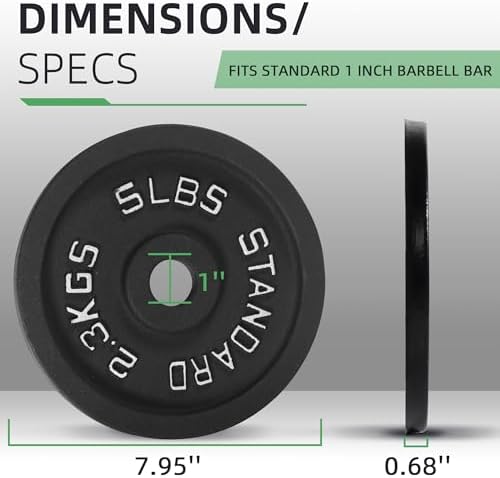 Fitvids Cast Iron Weight Plate 1-Inch Standard for Strength Training & Weightlifting Home Gym, Multiple Weights Availabl