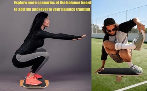 **Balance Board Trainer for Adults & Kids - Hockey Snowboard Wobble Board, Wood Made, 450lbs Core Trainer** | **Hockey