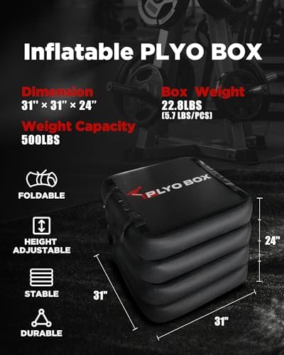 Highpi Inflatable Plyo Box Set for Crossfit Training, Jump Exercise, Workout 31''x31''x24'' Highpi Stackable Jump Bo