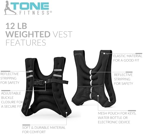 Tone Fitness Weighted Vest for Home Workouts or Outdoor Training - 8lb or 12lb, Adjustable Fit for Men and Women | Tone
