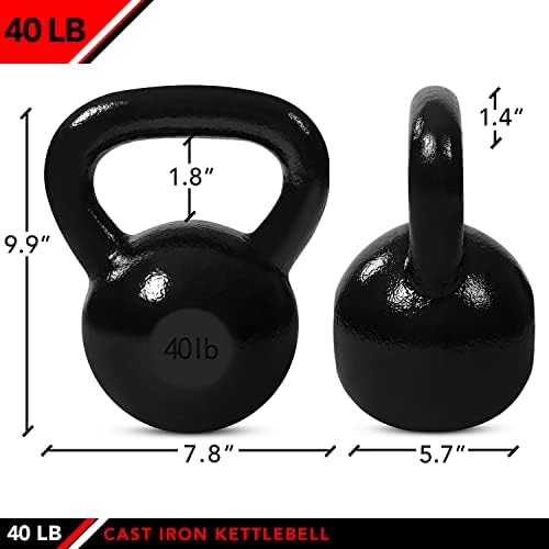 JFIT Cast Iron Kettlebell Weights for Fitness Training, Home Gym Enthusiasts, Full Body Workout, 40 LB | JFIT 40 LB Cas