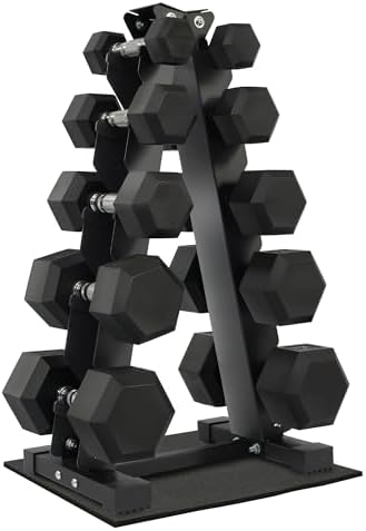 Fitvids Rubber Coated Hex Dumbbell Weight Sets for Home Gym, 100LBS Set with Storage Rack Fitvids Rubber Coated Hex Du