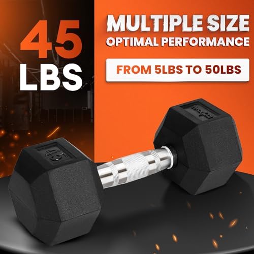 Yes4All Chrome Grip Encased Hex Dumbbells - Anti-Slip Hand Weights 5-50 LBS Single