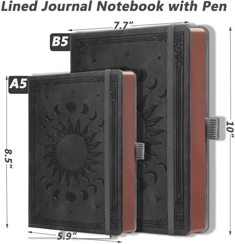 Classic Lined Writing Daily Journal for Men & Women - 360 Pages Hardcover Notebook with Vintage Sun & Moon Design, Blue