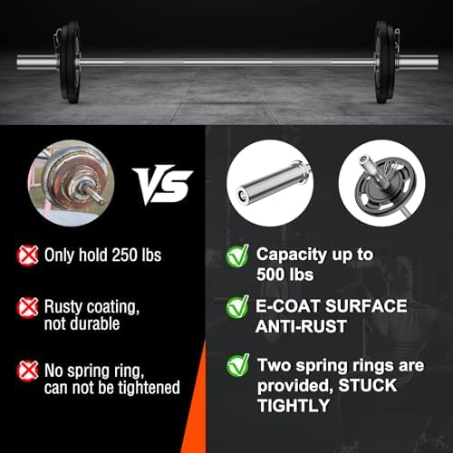 Olympic Barbell 57" for Weight Lifting Home Gym Bench Press Squats Home Workout 2 Spring Collars 500lb Capacity