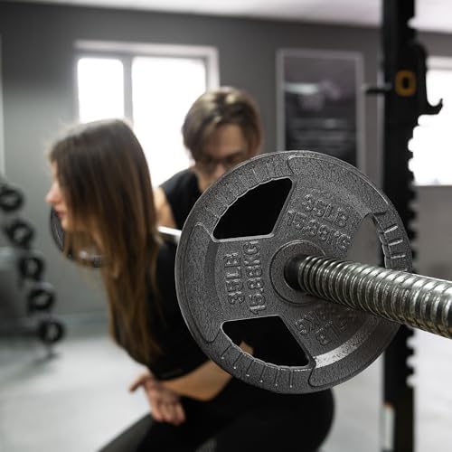 Fitvids Cast Iron Weight Plates 2-Inch Olympic Size for Strength Training & Weightlifting, Multiple Weights Available