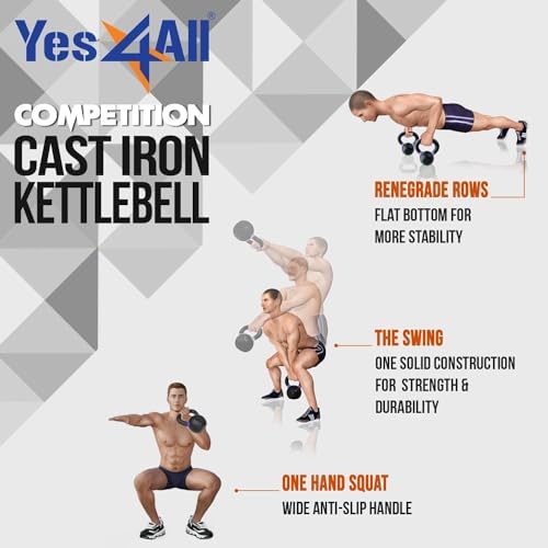 Yes4All Powder Coated 9lb-71lb Cast Iron Core Kettlebells for Heavy Duty Strength Training | Yes4All Powder Coated Kett