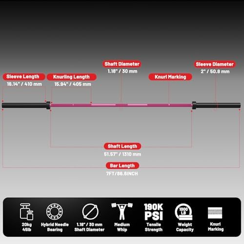 Papababe Olympic Barbell 45lb Weight Bar for Strength Training and Gym Use with 1000lb Weight Capacity Chrome/Zinc Plati