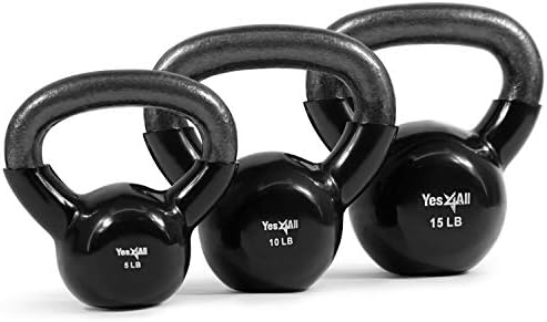 Yes4All Kettlebell, Stable Flat Bottom Kettlebell, Cast Iron Sets for Full Body Workout, Push Up, Grip Strength Training