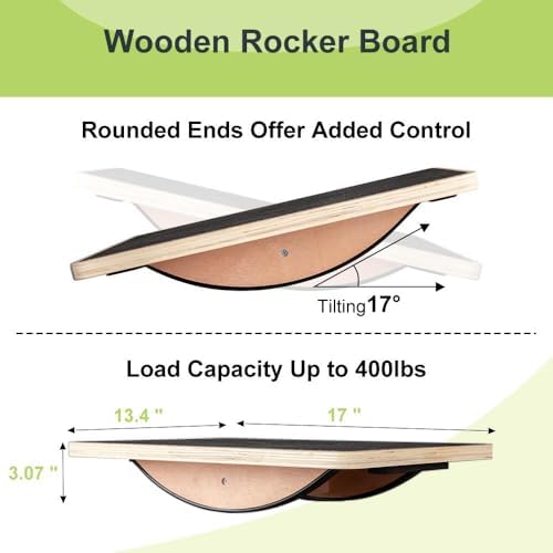 Wooden Rocker Balance Board for Adults & Seniors - Dual-Direction Wobble & 17° Tilt Stability Trainer - Supports 400 lbs