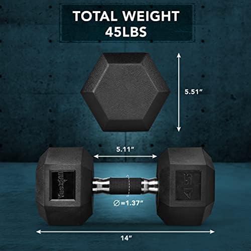 Yes4All Rubber Grip Encased Hex Dumbbell - Anti-Slip Hand Weights for Home Gym, 5-50 LBS Adjustable | Yes4All Rubber G