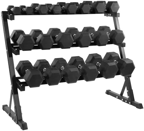 Fitvids Rubber Coated Hex Dumbbell Weight Sets for Home Gym, 100LBS Set with Storage Rack Fitvids Rubber Coated Hex Du