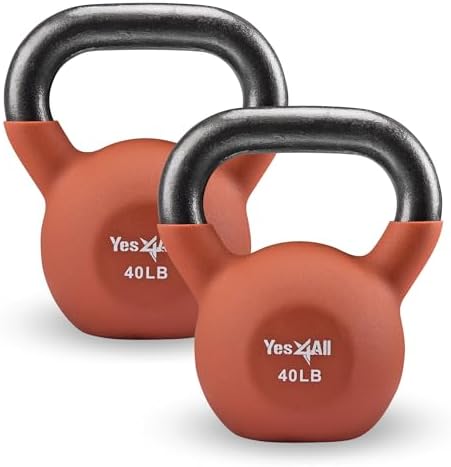 Yes4All Kettlebell - 35 LB Neoprene Coated Cast Iron Kettlebell for Home Gym, Wide Grip Handle & Flat Bottom for Swings