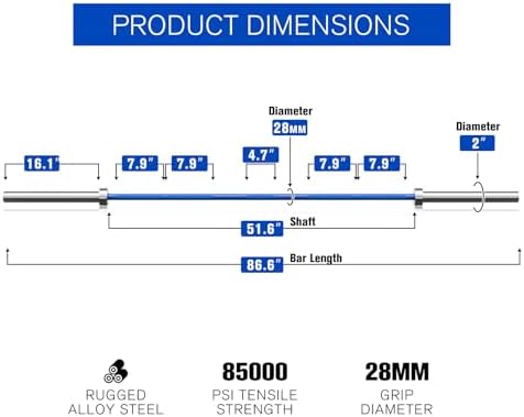 RitFit 7FT Olympic Barbell for Strength and Weightlifting Training - 2 Inch Olympic Bar for Squat, Deadlift, Bench Press