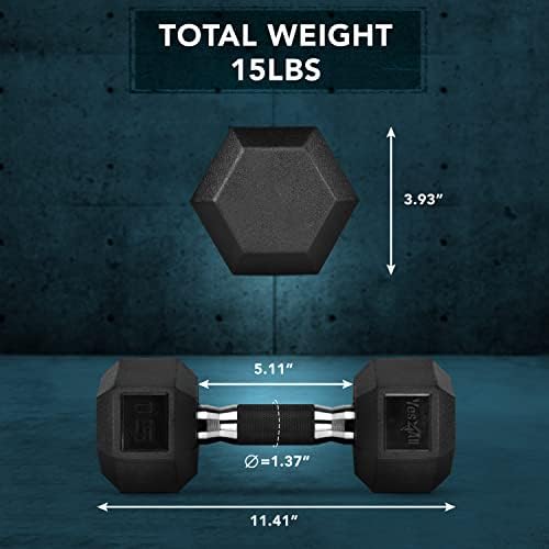 Yes4All Rubber Grip Encased Hex Dumbbell - Anti-Slip Hand Weights for Home Gym, 5-50 LBS Adjustable | Yes4All Rubber G