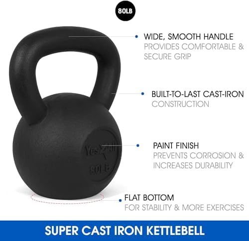 Yes4All Cast Iron Kettlebell, Strength Training Kettlebells for Men 5-80 Lb for Full Body Workout and Push Up - Set of 2